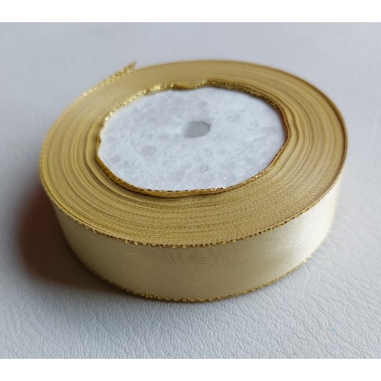 ОПТ Лента атласная с люрексом 25 мм*25 ярдов цв. кремово-бежевыйй, цена за катушку